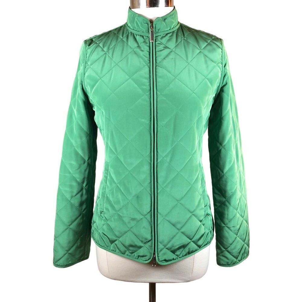 Hilary Radley Quilted Jacket Lightweight Double Zip Vents in Green Small